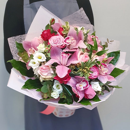 Pink rozsa-orchidea-csokor